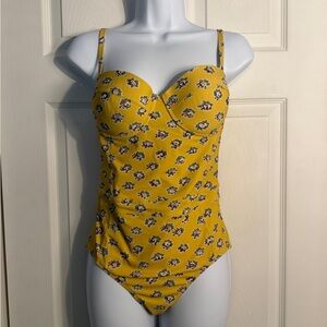 Tory Burch yellow floral full piece bathing suit size medium